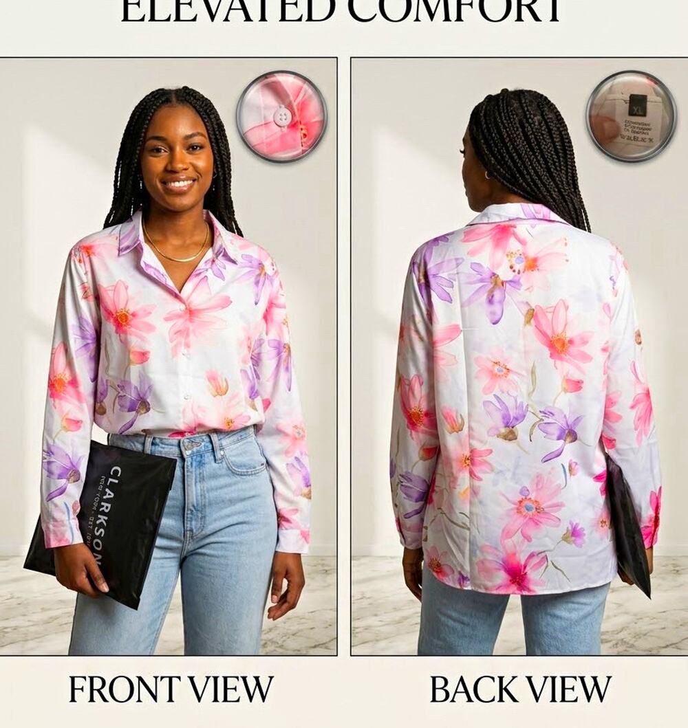 Clarkson New York Floral Button Down Shirt Blouse Women XL Pink Purple NWT